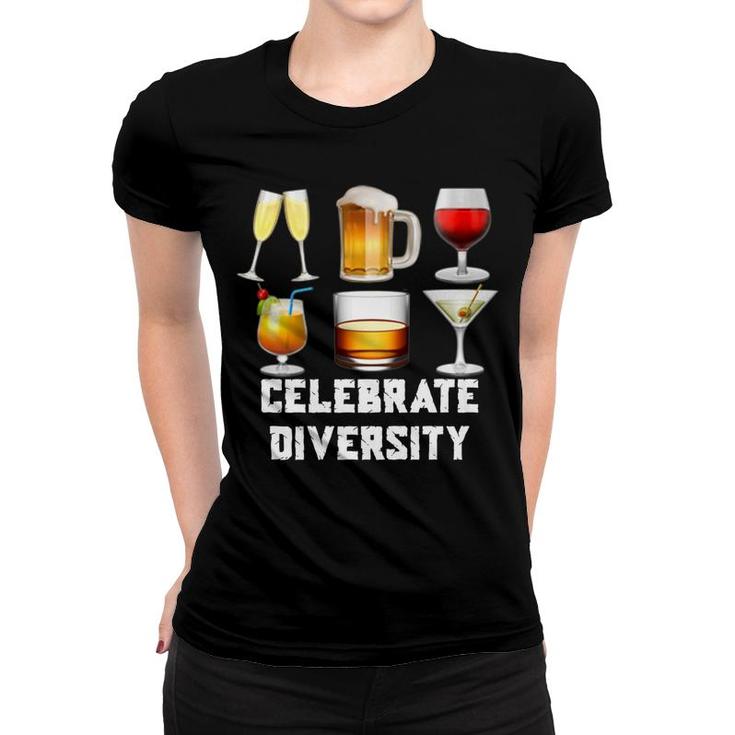 Celebrate Diversity Funny Beer Wine Alcohol Lover Women T-shirt