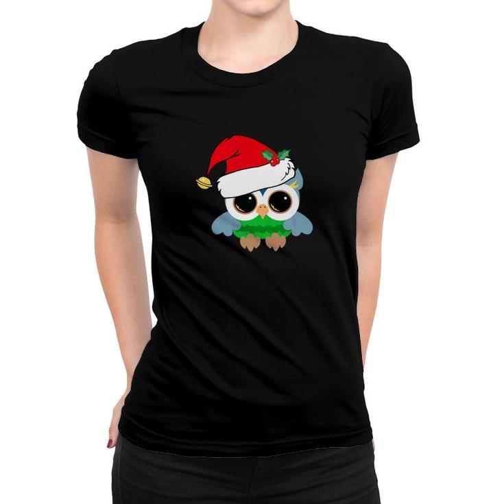 Cute Christmas Owl In Santa Hat  Pretty Owls Gift Women T-shirt
