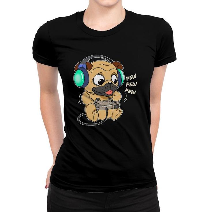 Cute Gaming Pug Pew Video Game Computer Player Women T-shirt