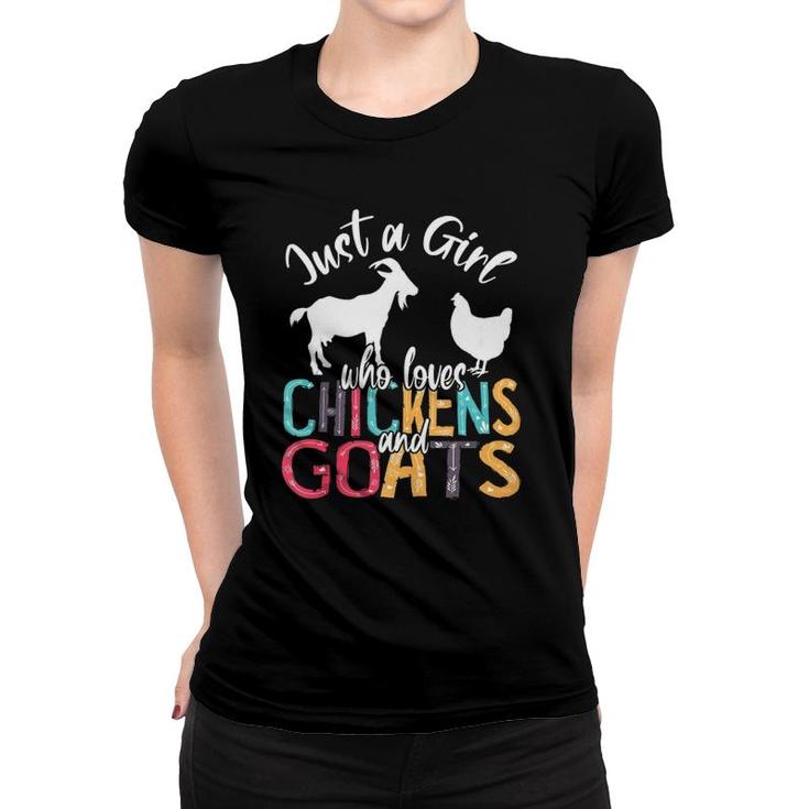 Cute Just A Girl Who Loves Chickens Goats Farmer Girls Gift  Women T-shirt