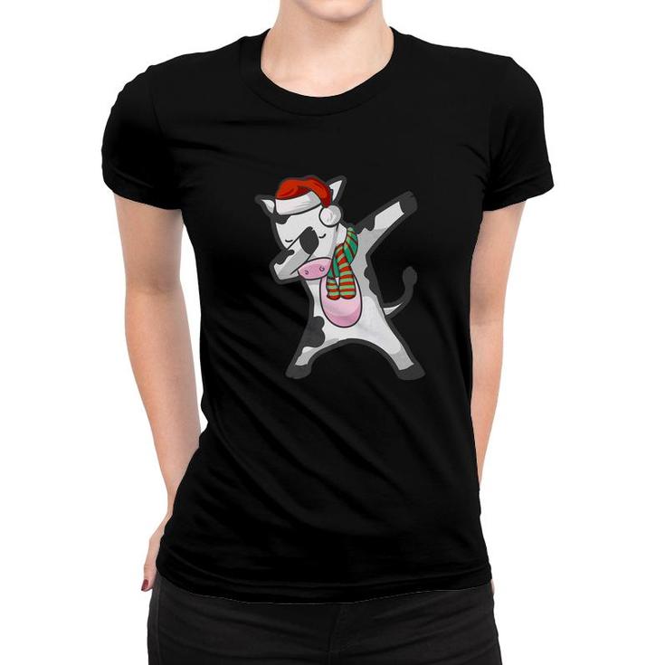 Dabbing Cow Calf  Christmas Santa Hat Scarf Dab Women T-shirt