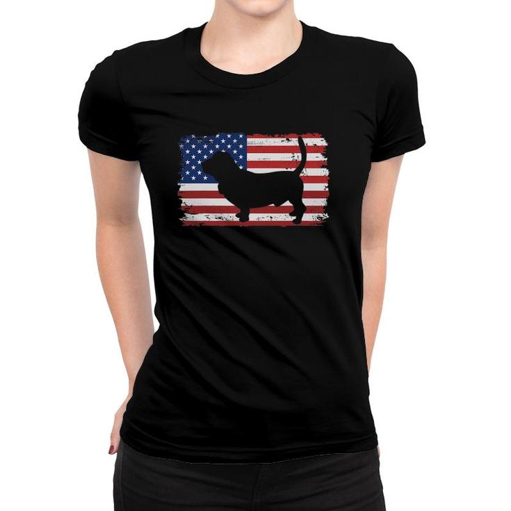 Dogs 365 Vintage Basset Hound Dog Us American Flag Women T-shirt