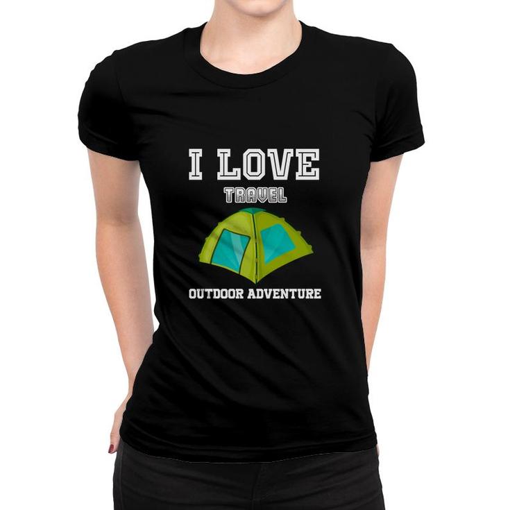 Explore Lover Says I Love Travel Outdoor Adventure Women T-shirt