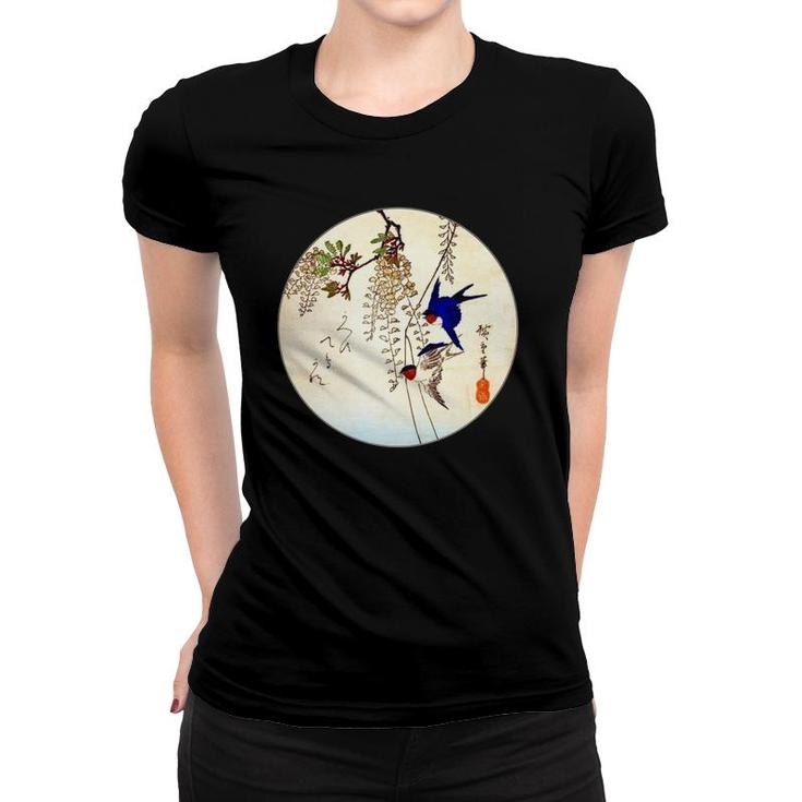 Famous Vintage Japanese Woodblock Art Swallow Bird Wisteria Women T-shirt