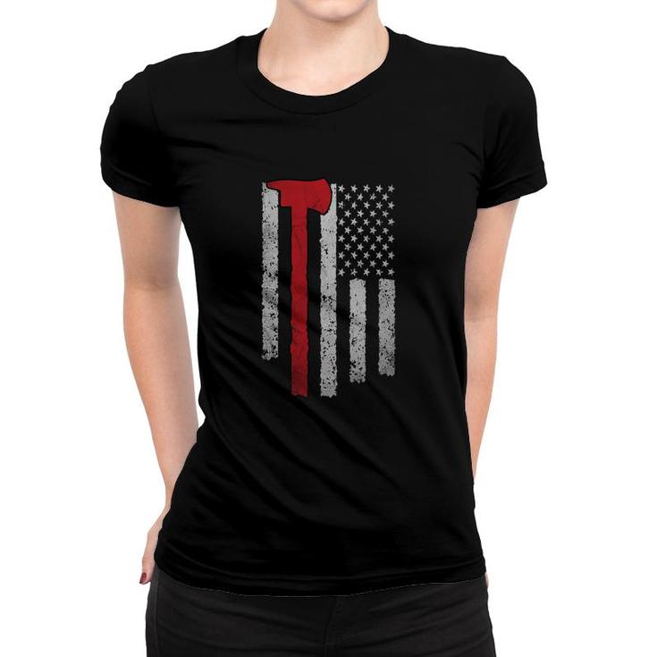 Flag American Firefighter Proud Job Title Women T-shirt