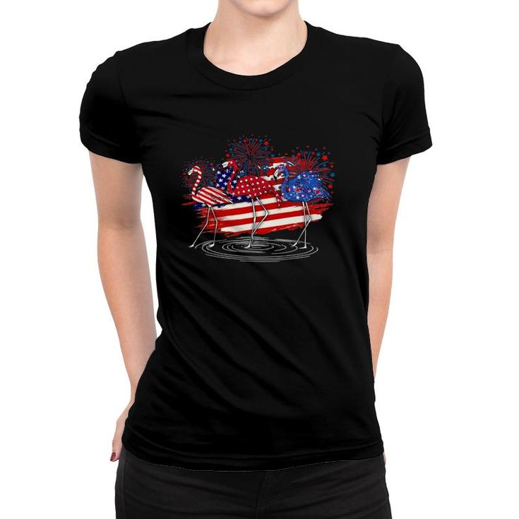 Funny 4Th Of July American Flag Flamingo Independence Day Women T-shirt