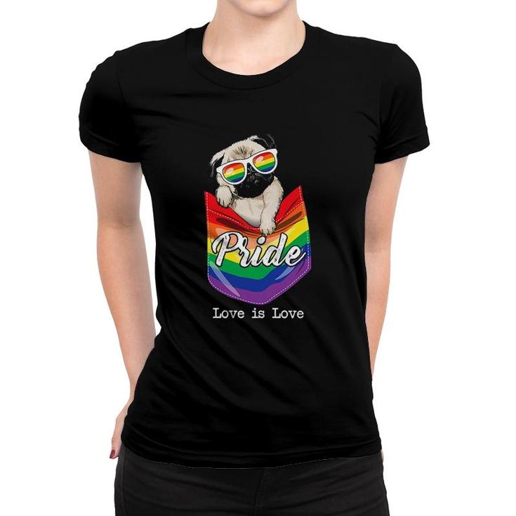 Funny Love Is Love Lgbt Gay Pride Month Lgbt Pug Dog Pocket Women T-shirt