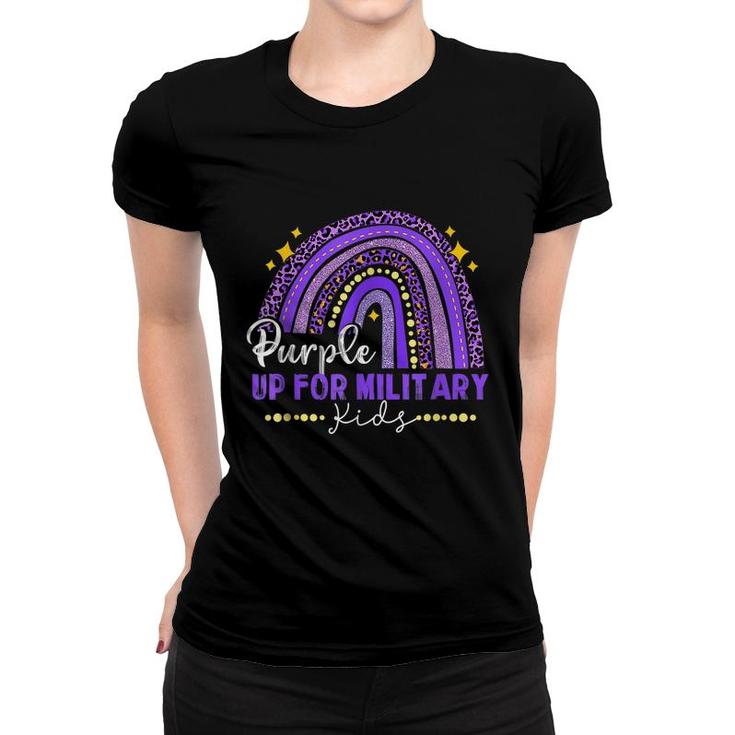 Funny Rainbow Purple Up For Military Kids Month Ribbon  Women T-shirt
