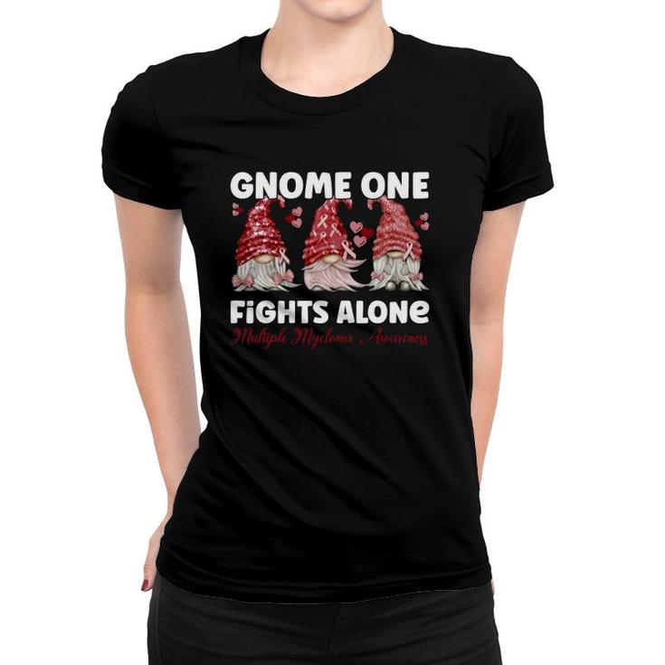 Gnome One Fights Alone Burgundy Multiple Myeloma Awareness Women T-shirt