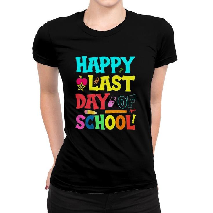 Happy Last Day Of School Learning Tools Apple Star Student Teacher Women T-shirt