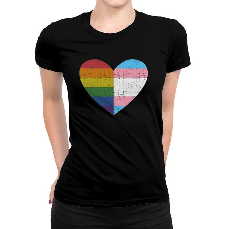 Heart With Rainbow And Transgender Flag For Pride Month Women T-shirt