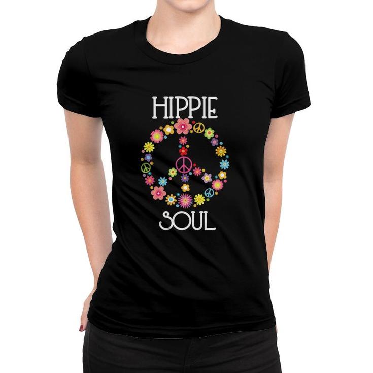 Hippie Soul Flower Power Peace Sign Gypsy Soul 60S 70S Gift Women T-shirt