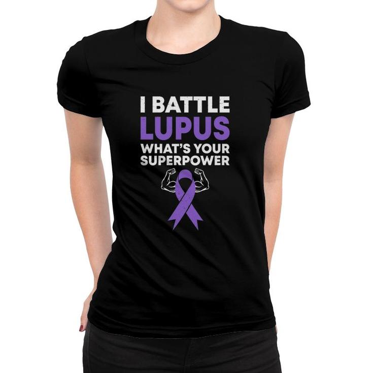 I Battle Lupus Warrior Fighter Lupus Awareness Purple Ribbon Women T-shirt
