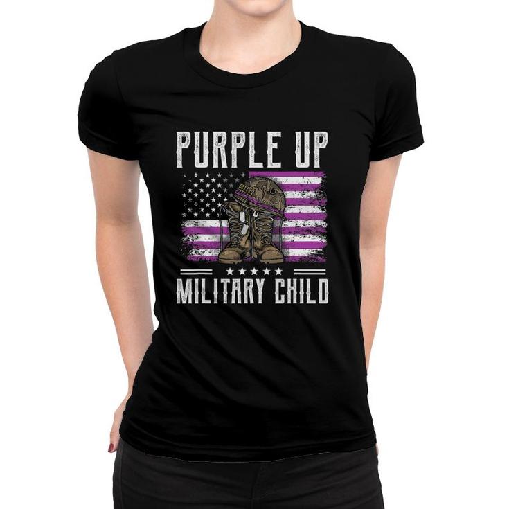 I Purple Up Month Of Military Child Kids Boots Us Flag Women T-shirt