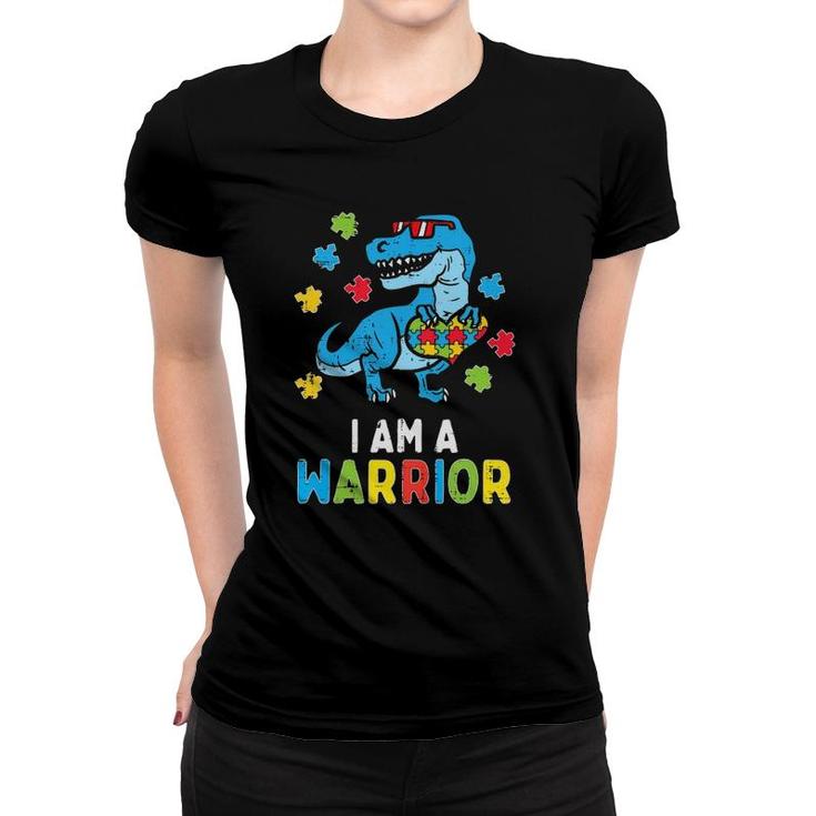Kids Trex Dino I Am A Warrior Toddler Boys Autism Awareness Kids Women T-shirt