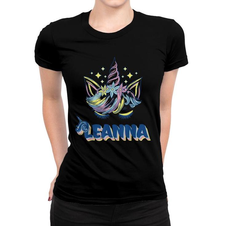 Leanna Personalized Custom Name Rainbow Unicorn Crown  Women T-shirt