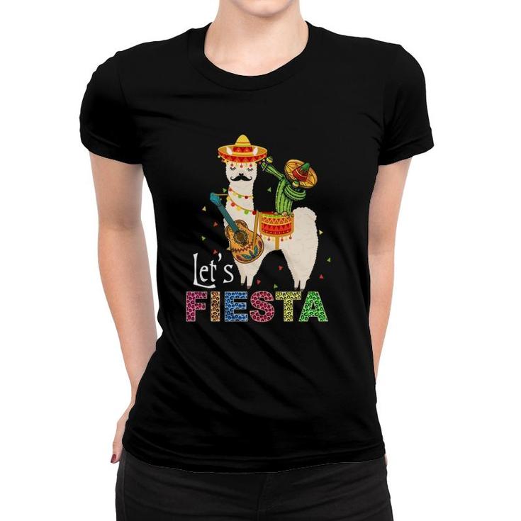 Lets Fiesta Llama Cinco De Mayo Cactus Sombrero Maracas  Women T-shirt