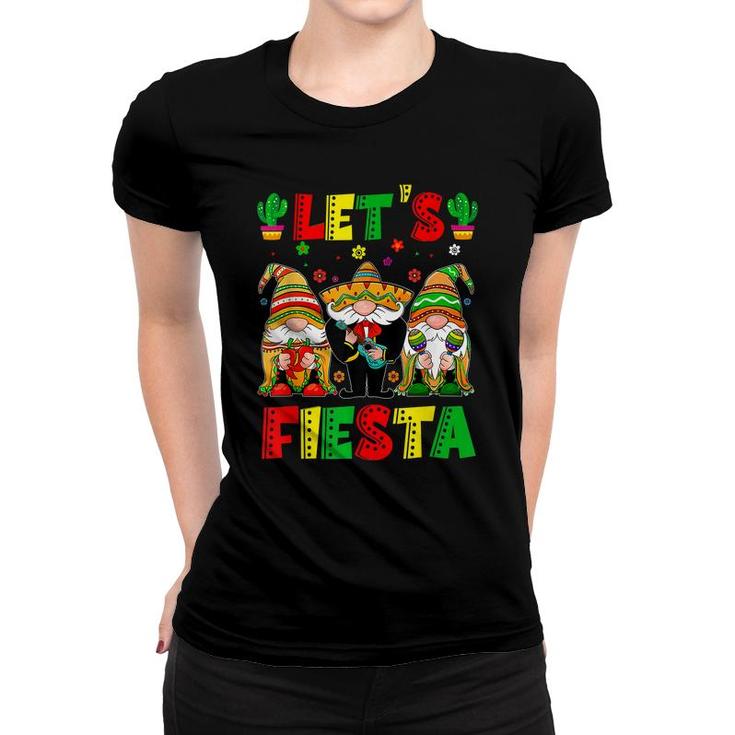 Lets Fiesta Poncho Sombrero Mexican Gnomes Cinco De Mayo  Women T-shirt