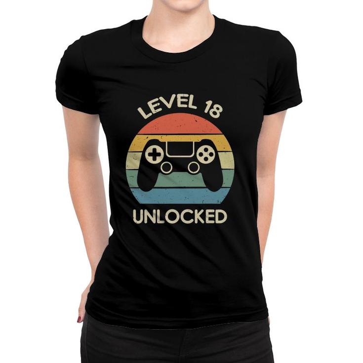 Level 18 Unlocked 18Th Gaming Birthday Gift Video Game Lover Women T-shirt