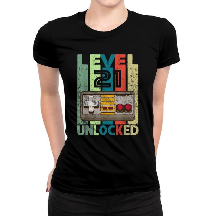 Level 21 Unlocked  Video Gamer 21St Birthday Gifts  Women T-shirt