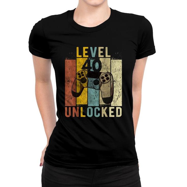 Mens 40Th Birthday Level 40 Unlocked Video Gamer Gift  Women T-shirt