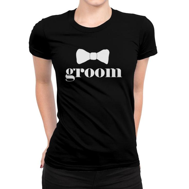 Mens Funny Groom Bow Tie Bachelor Party Outfit Cool Wedding Gift Women T-shirt