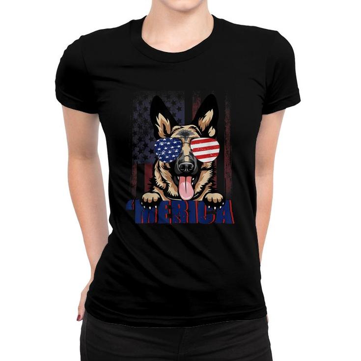 Merica German Shepherd Peeking 4Th July Memorial Day Patriot  Women T-shirt