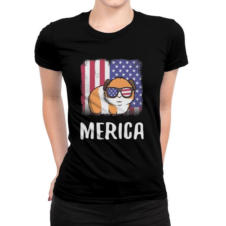 Merica Guinea Pig Usa American Flag 4Th Of July Cute Women T-shirt