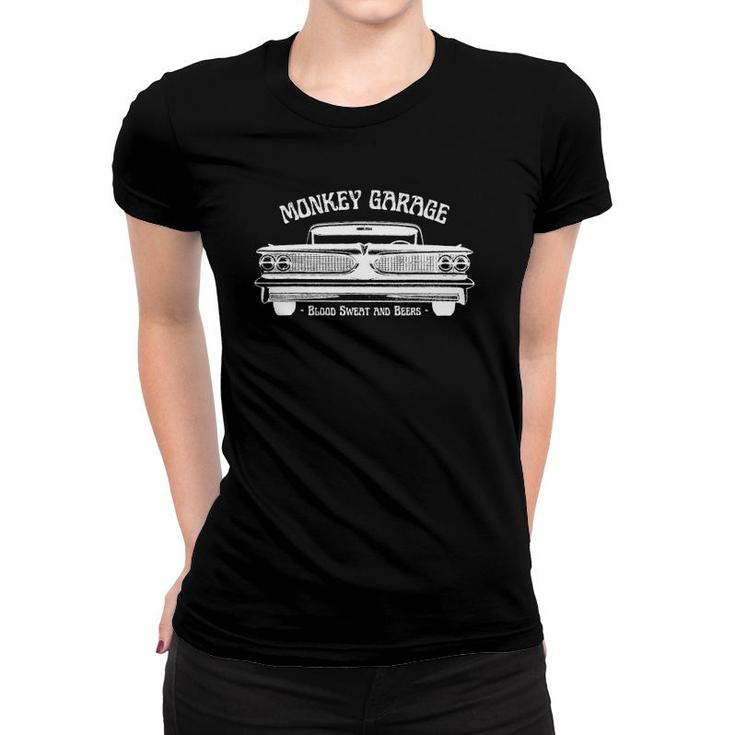 Monkey Garage Gas Station Blood Sweat And Beers Women T-shirt