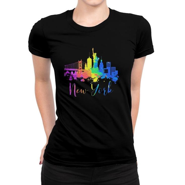 New York Skyline Watercolor Souvenir Gift Liberty Big Apple  Women T-shirt