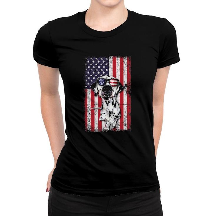 Patriotic Dalmatian 4Th Of July Sunglasses Usa American Flag Women T-shirt