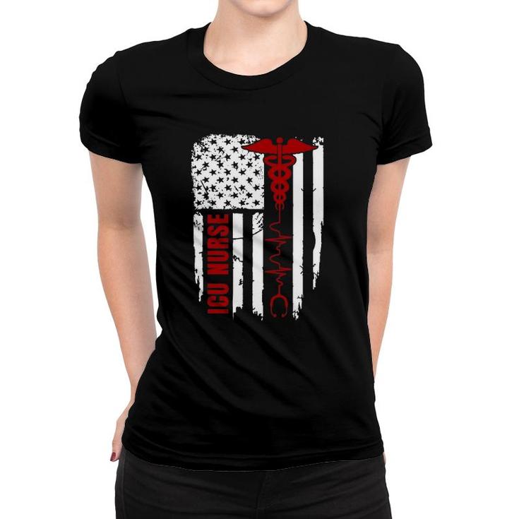 Patriotic Icu Nurse Usa American Flag 4Th Of July Gift Women T-shirt
