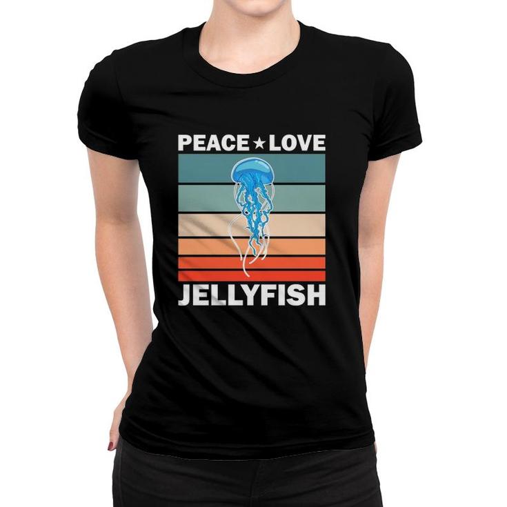 Peace Love Jellyfish Quote Retro Art Jellyfishes Vintage Women T-shirt