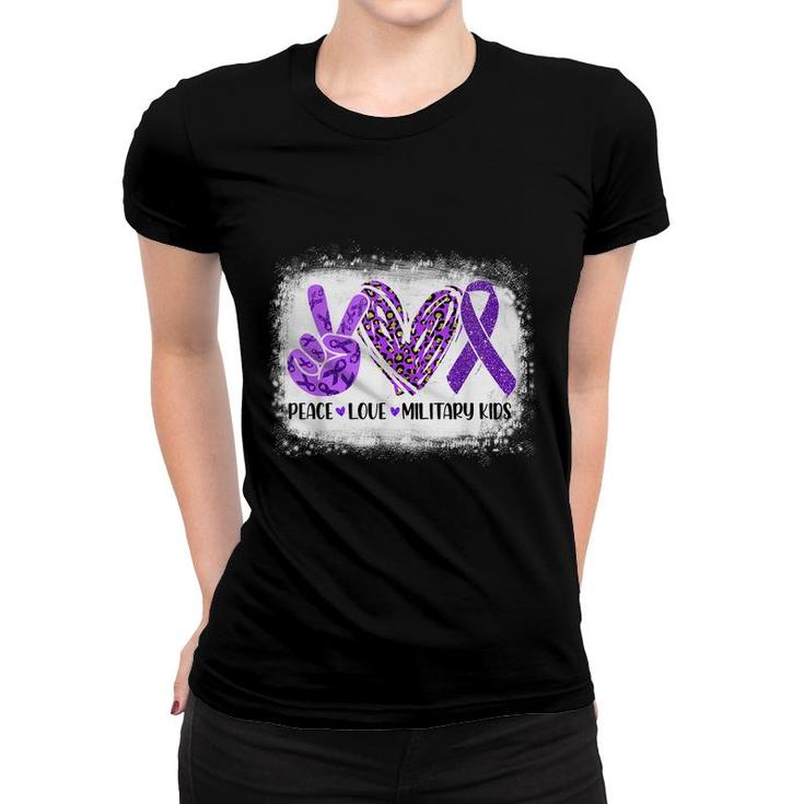 Peace Love Military Kids Purple Up For Military Child Month  Women T-shirt
