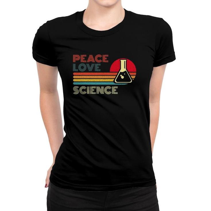 Peace Love Science Retro Vintage Striped Sunset Scientist Women T-shirt