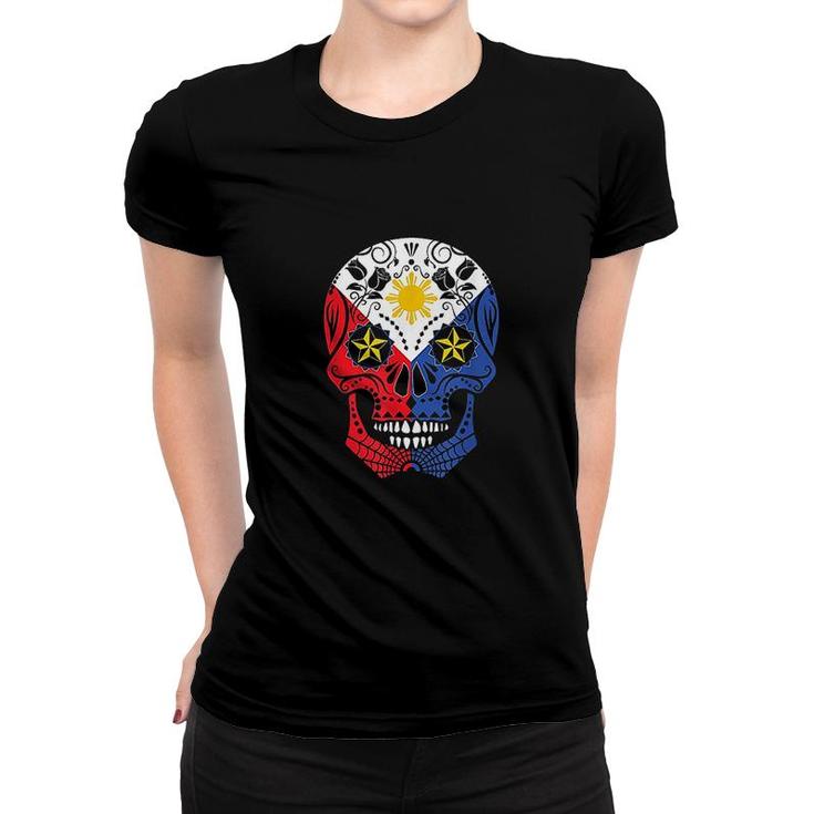 Pinoy Filipino Flag Mexican Sugar Skull Women T-shirt