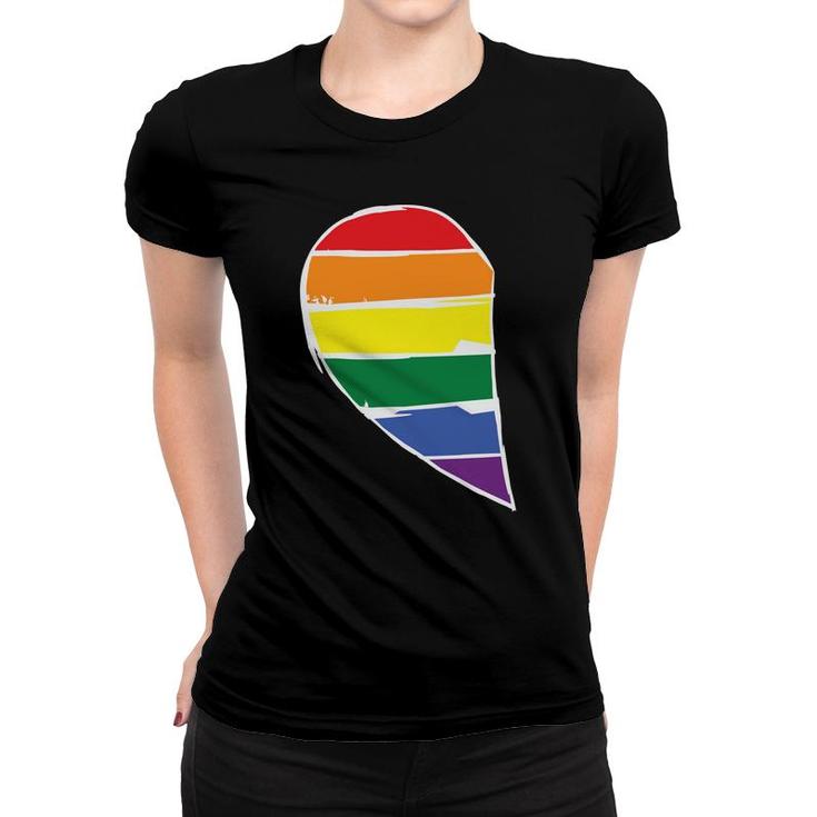 Pride Heart Lgbtq Love Flag Half Of Heart Matching Set Couple Women T-shirt