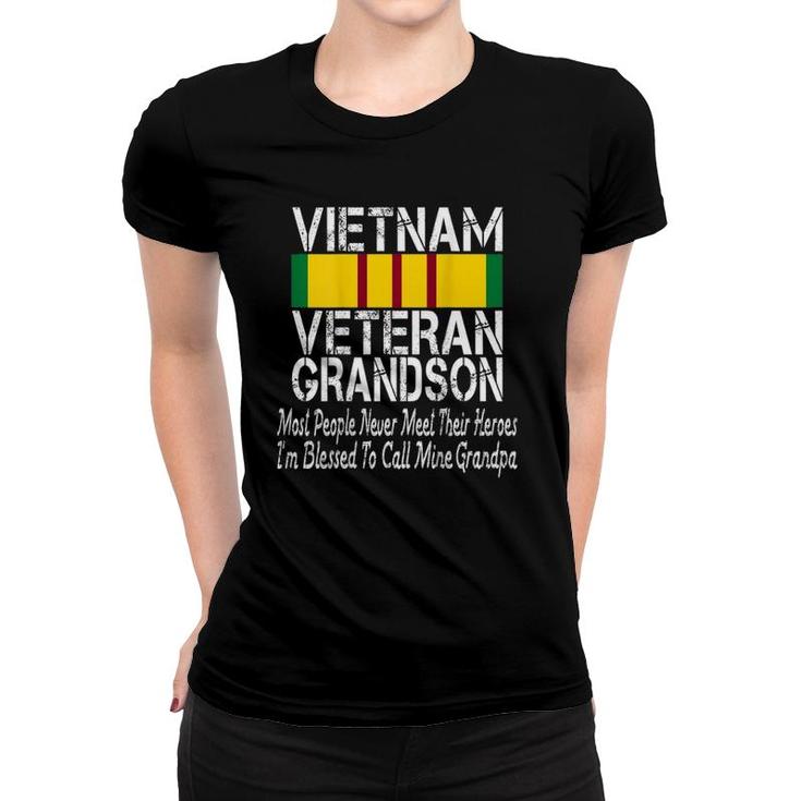 Print On Back Vintage Proud Vietnam Veteran Grandson Women T-shirt
