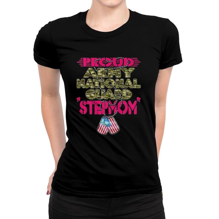 Proud Army National Guard Stepmom Us Flag Dog Tag Stepmother  Women T-shirt