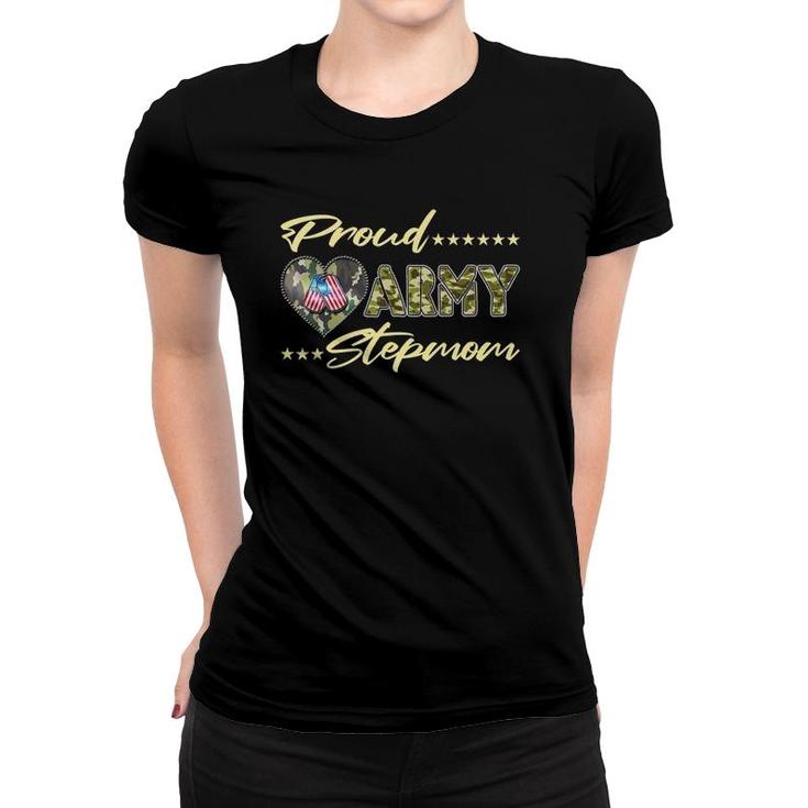 Proud Army Stepmom Us Flag Dog Tag Military Mom Family Gift Women T-shirt