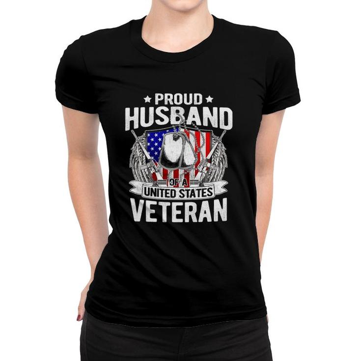 Proud Husband Of A Us Veteran Dog Tags Military Spouse Gift Women T-shirt