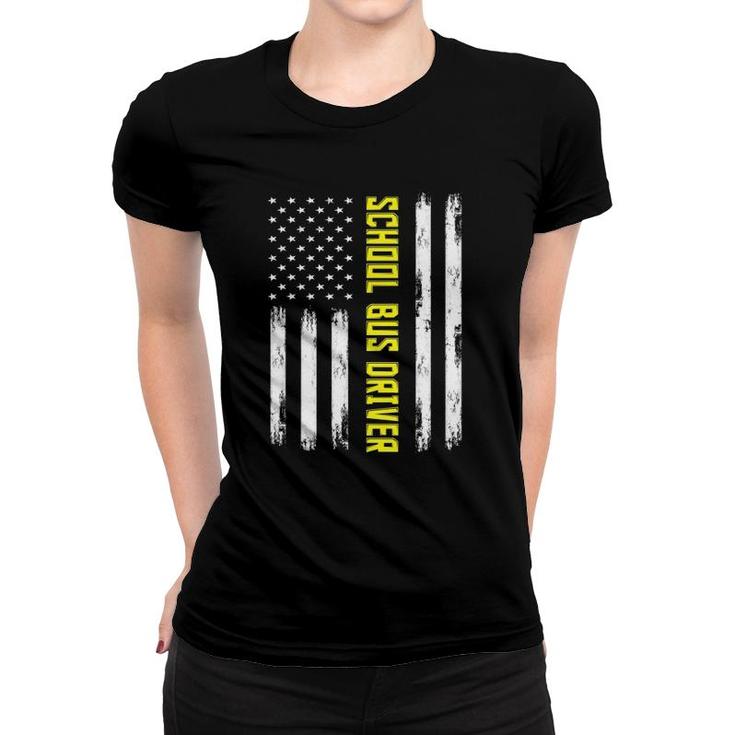 Proud School Bus Driver American Flag Pride Gift Women T-shirt