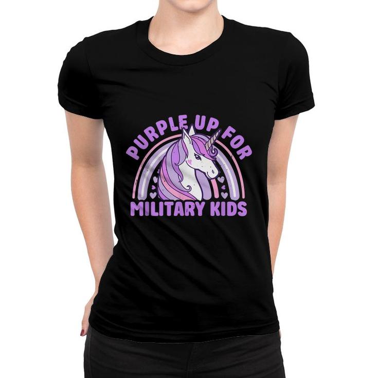 Purple Up For Military Kids Military Child Month Unicorn  Women T-shirt