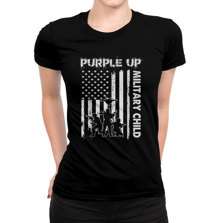 Purple Up For Military Kids Month Of Military Child Flag  Women T-shirt
