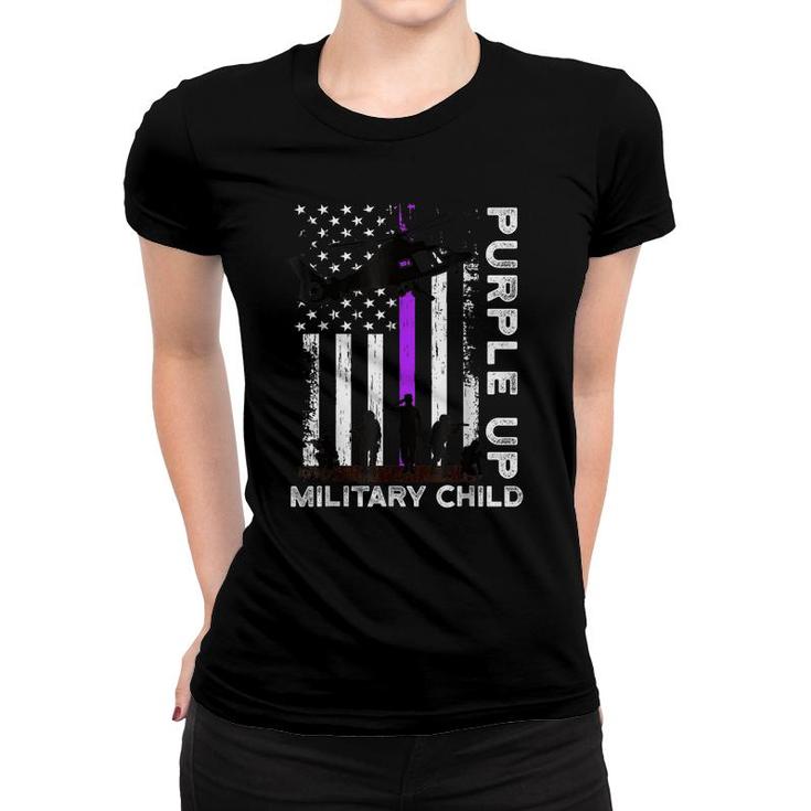 Purple Up Military Kids Military Child Month Us Flag  Women T-shirt
