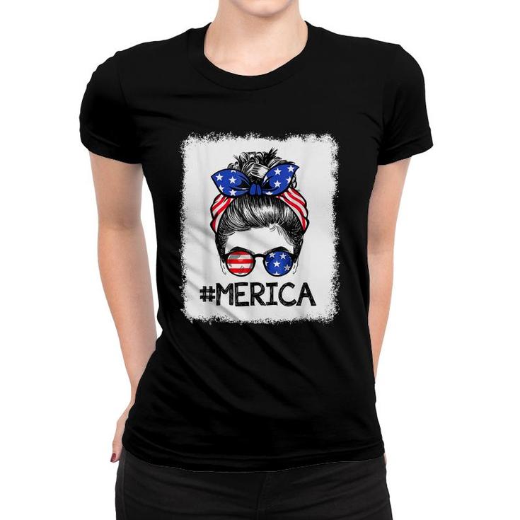 Red White And Blue America Messy Bun Sunglasses 4Th Of July  Women T-shirt