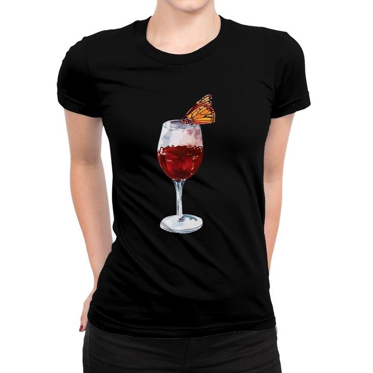 Red Wine Monarch Butterfly Alcohol Themed Gif Women T-shirt