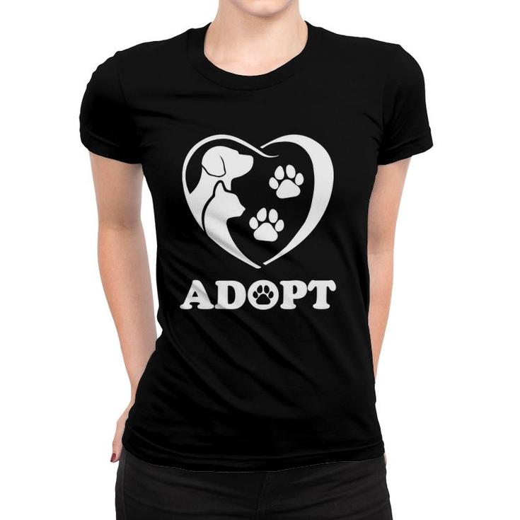 Rescue Adopt Dog Cat Paw Heart Love Pet Animal Family Gift Women T-shirt