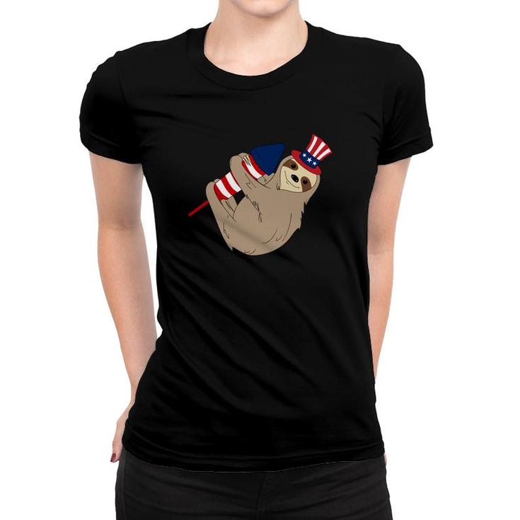 Rocket Firecracker Sloth American Flag 4Th July Women T-shirt