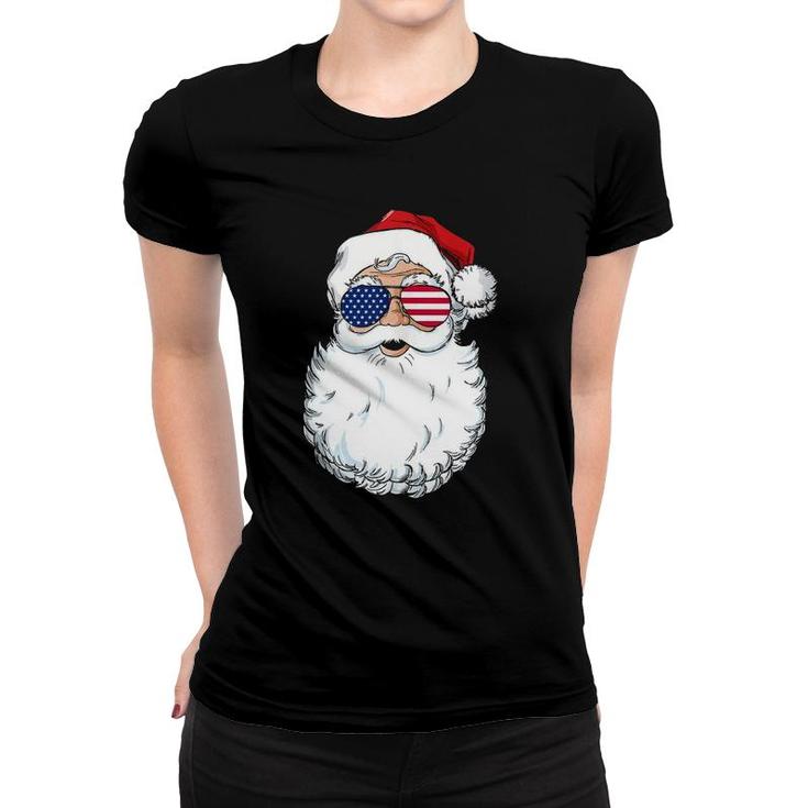 Santa Claus Patriotic Usa Sunglasses Christmas In July Santa Women T-shirt